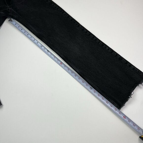 ZARA Wide Leg Raw Hem Jeans Sz 4 Black High Waist Relaxed 100% Cotton Classic - Picture 7 of 10